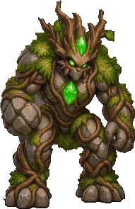 Golem de pedra com cristais verdes